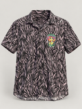 AI-edited studio view of sundown shack zebra print button-up