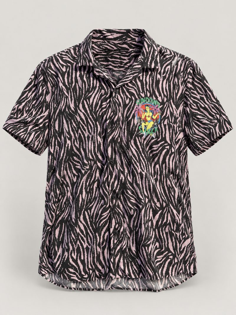 sundown shack zebra print button-up