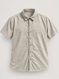AI-edited studio view of light neutral corduroy short-sleeve shirt