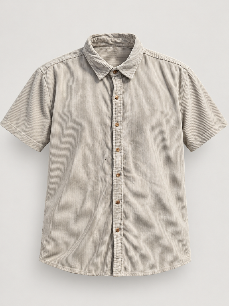 light neutral corduroy short-sleeve shirt